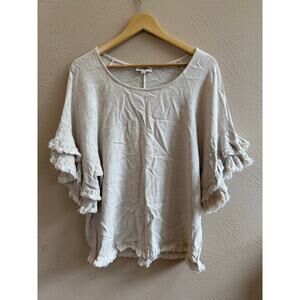 Umgee Cream Linen Ruffle Sleeve Blouse